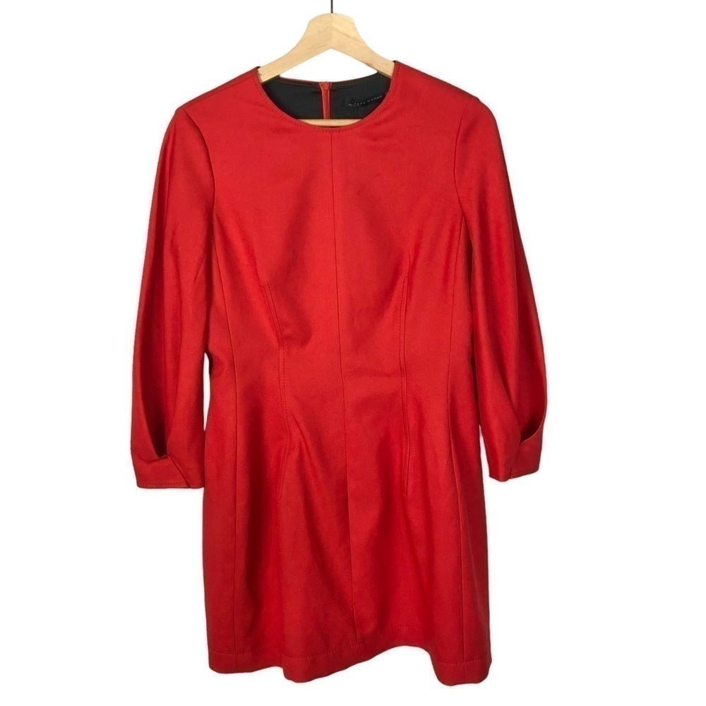 Zara Red Round Neck Boned Long Sleeve Mini Dress M
